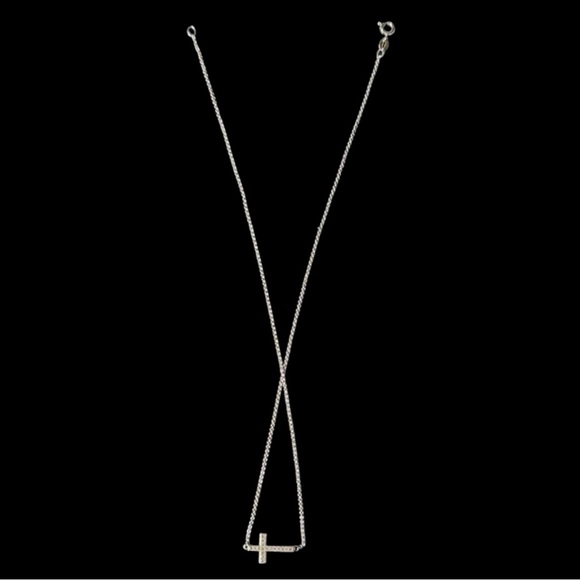 Sterling Silver Cubic Zirconia Sideways Cross Necklace - Picture 4 of 5
